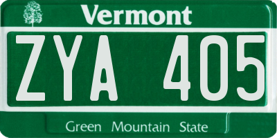 VT license plate ZYA405