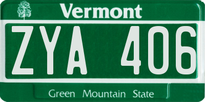 VT license plate ZYA406
