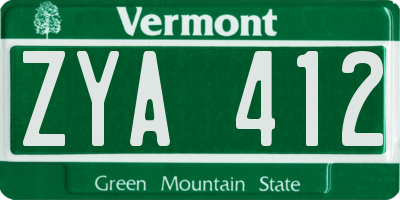 VT license plate ZYA412