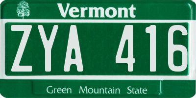 VT license plate ZYA416
