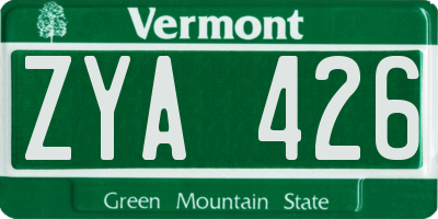 VT license plate ZYA426