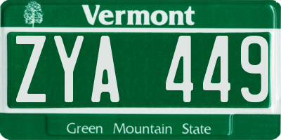 VT license plate ZYA449