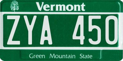 VT license plate ZYA450