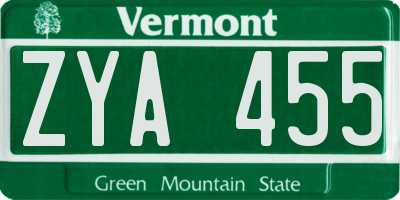 VT license plate ZYA455