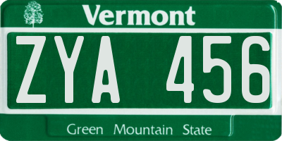 VT license plate ZYA456