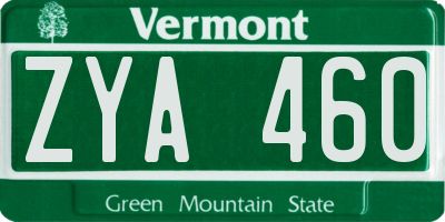 VT license plate ZYA460
