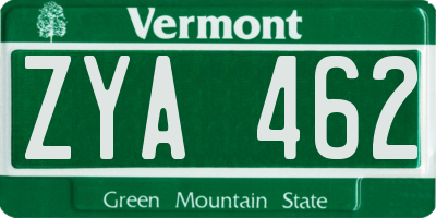 VT license plate ZYA462