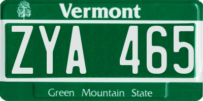 VT license plate ZYA465