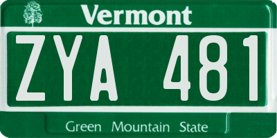 VT license plate ZYA481