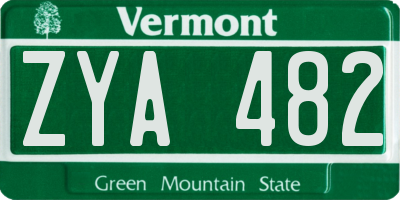 VT license plate ZYA482