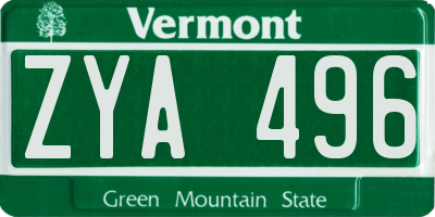 VT license plate ZYA496