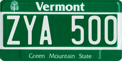 VT license plate ZYA500
