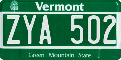 VT license plate ZYA502