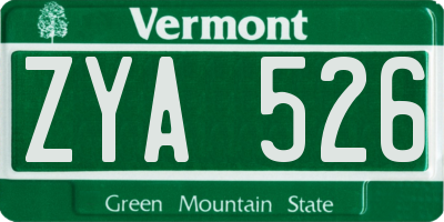 VT license plate ZYA526