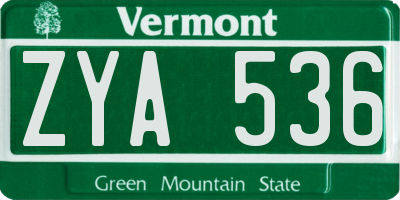 VT license plate ZYA536