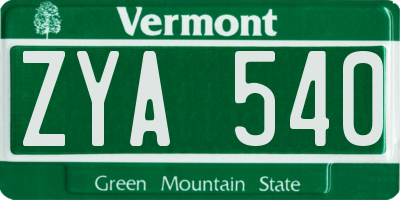 VT license plate ZYA540