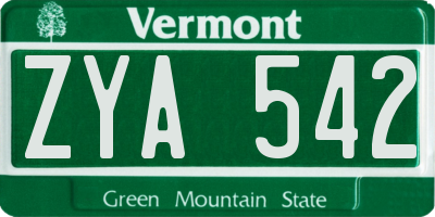 VT license plate ZYA542