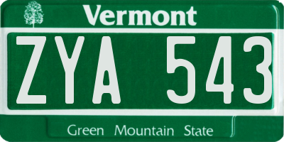 VT license plate ZYA543