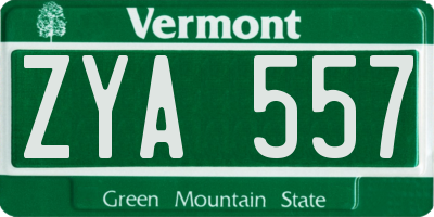 VT license plate ZYA557