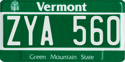 VT license plate ZYA560