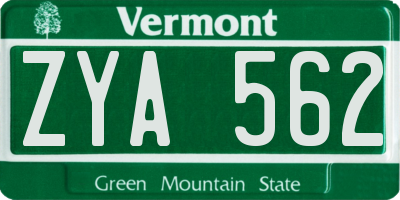 VT license plate ZYA562