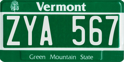 VT license plate ZYA567