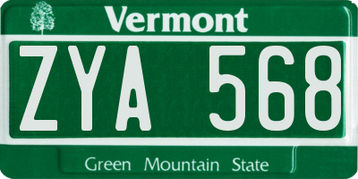 VT license plate ZYA568