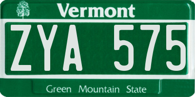 VT license plate ZYA575
