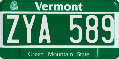 VT license plate ZYA589