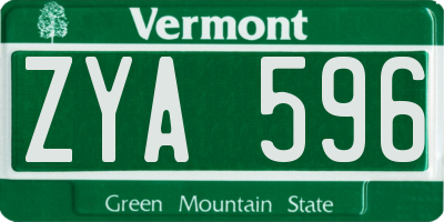 VT license plate ZYA596