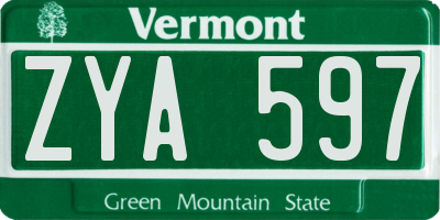 VT license plate ZYA597