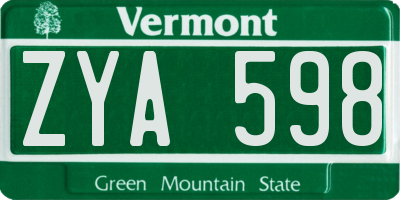 VT license plate ZYA598