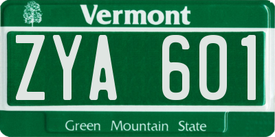 VT license plate ZYA601