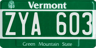 VT license plate ZYA603
