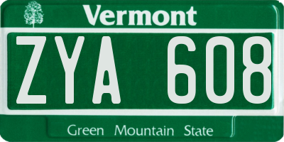 VT license plate ZYA608