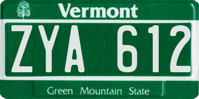 VT license plate ZYA612