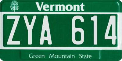 VT license plate ZYA614