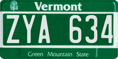 VT license plate ZYA634