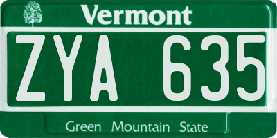 VT license plate ZYA635