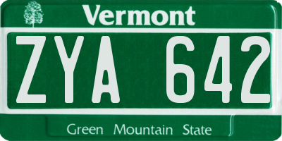 VT license plate ZYA642