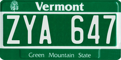 VT license plate ZYA647