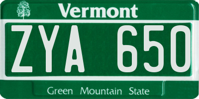 VT license plate ZYA650