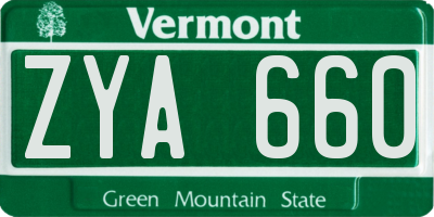 VT license plate ZYA660