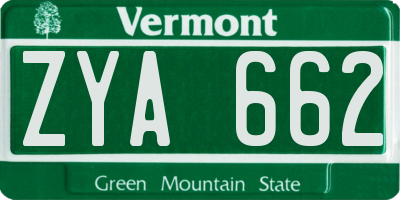 VT license plate ZYA662