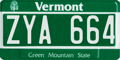 VT license plate ZYA664