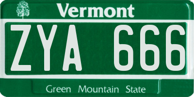 VT license plate ZYA666