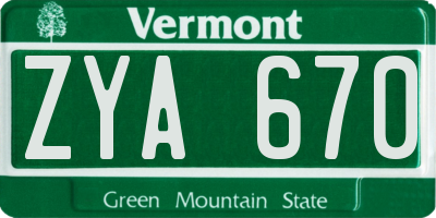 VT license plate ZYA670