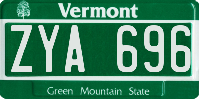 VT license plate ZYA696