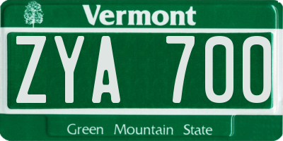 VT license plate ZYA700