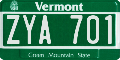 VT license plate ZYA701